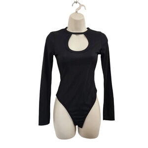 NASTY GAL Black Keyhole Neck Ribbed Bodysuit Size 1 NWT